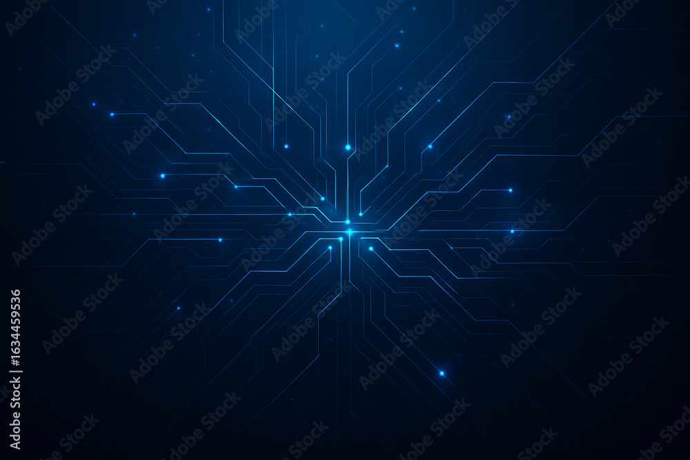 Obraz premium High-tech abstract background showing digital circuitry, neural network lines, glowing blue light patterns