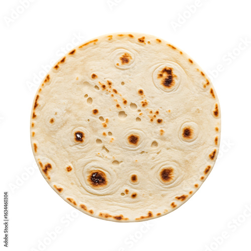 Round Tortilla with Browned Spots on White Background isolated on a transparent background