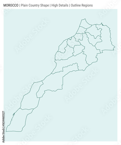 Morocco plain country map. High Details. Outline Regions style. Shape of Morocco. Vector illustration.