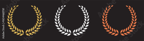 laurel wreath set. gold, silver and bronze wreath badge for award, achievement, trophy, prize winner and other design element vector.