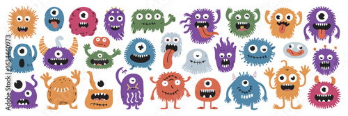 Halloween monster collection with cute and scary colorful characters