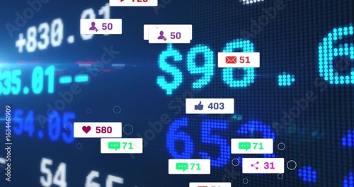 Wallpaper Mural After ticker update display shifting stock figures while social icons floating showing metrics Torontodigital.ca