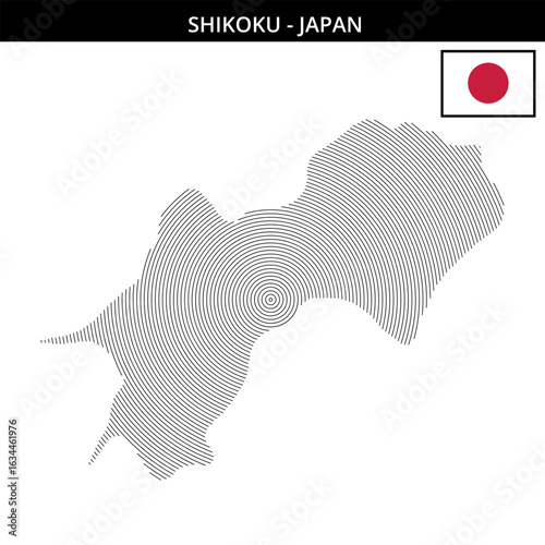Shikoku Japan with its unique geographical map outline