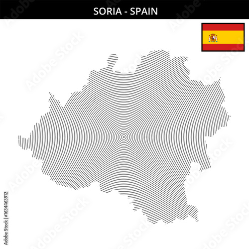 Soria map outline with flag featuring circular design elements