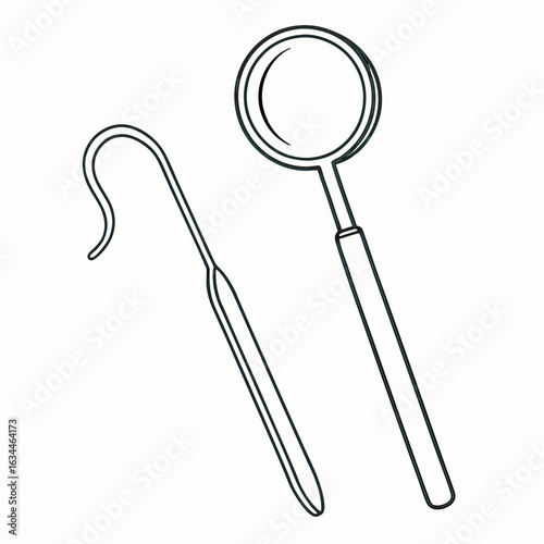 Dental mirror and hook tools for oral health and hygiene with copy space for world oral health day; dental essentials