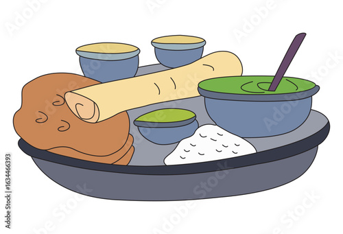 Fresh food on plate on white background