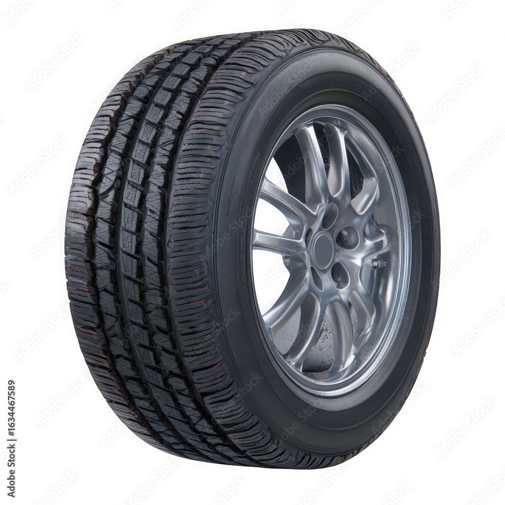 Obraz premium Shiny chrome wheel and tire isolated on transparent background