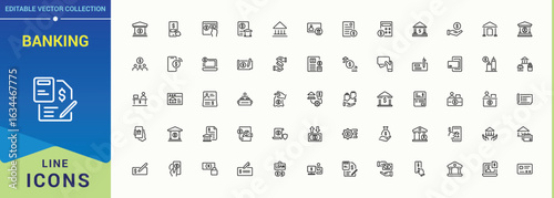 Set of Banking line icon. Includes thin line symbols credit, audit, money, income, analysis, management, finance and more. Minimal icons pack. Bank icon. Vector illustration.