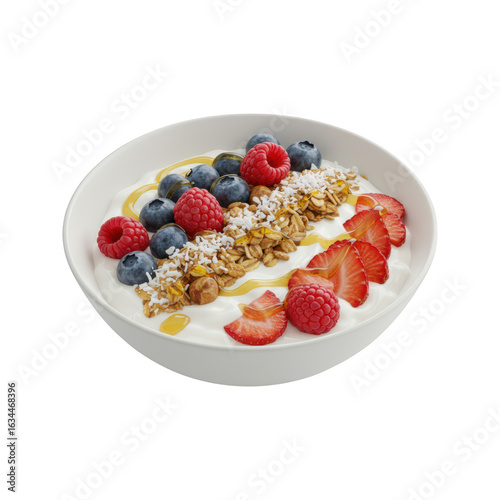 Delicious Yogurt Bowl Topped with Fresh Berries Granola and a Drizzle of Honey for a Healthy Breakfast