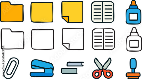 Handdrawn Office and School Supplies Icon Set.