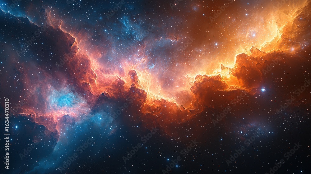 Fototapeta premium Surreal Space Scene with Vibrant Nebulae Galaxies, Abstract Digital Art Backdrop for Sci-Fi Futuristic Designs 