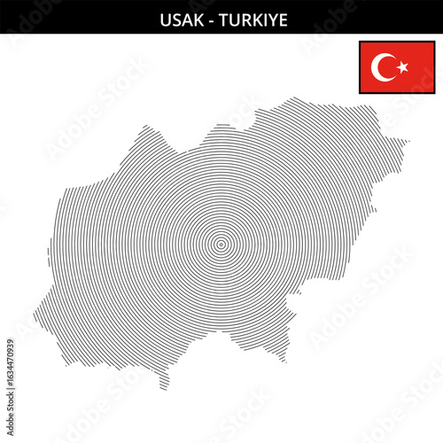 Geographical map of Usak in Turkey with its iconic features