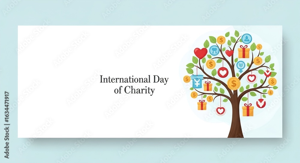 Obraz premium Soft digital illustration of tree with hearts, coins, gifts on branches right side, 