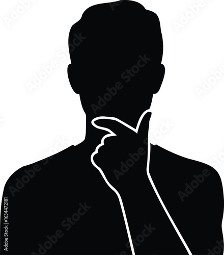 Silhouette of a man in a thoughtful pose with his hand on his chin as if he is contemplating a decision