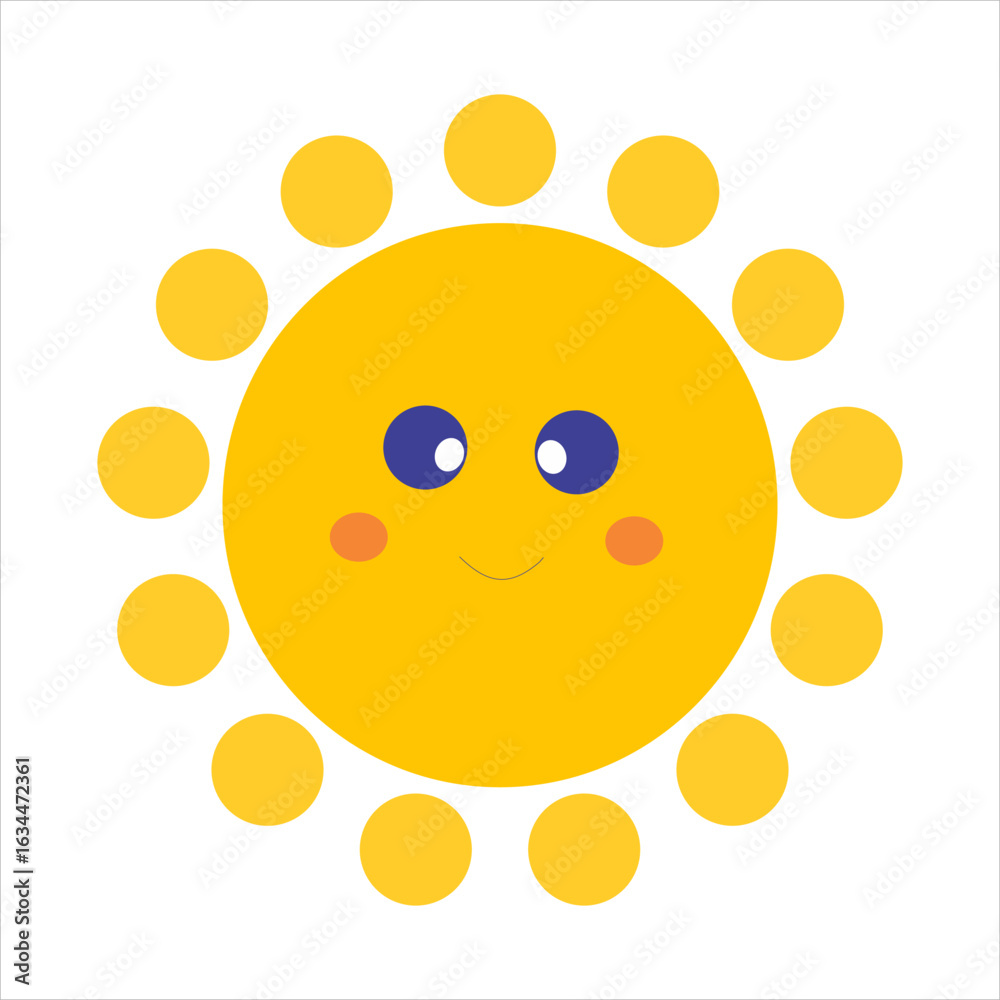 Fototapeta premium Cute Sun Vector Illustration, Smiling Cartoon Sun Clipart for Kids