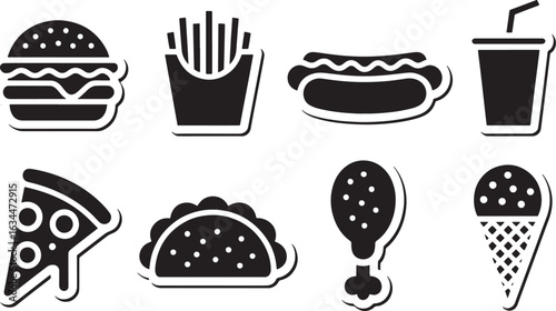 Assorted Fast Food Silhouettes on Transparent Background for Culinary and Restaurant Designs