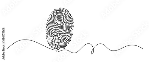 Black and white line drawing of a fingerprint with wavy lines line art identity