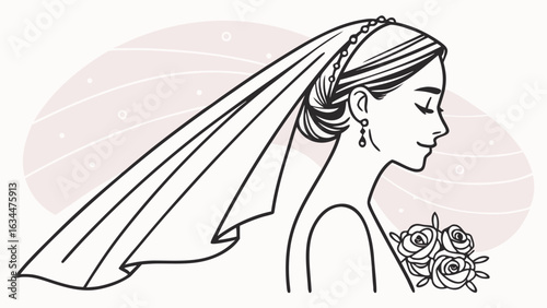 Bride with veil and roses wedding veil bouquet