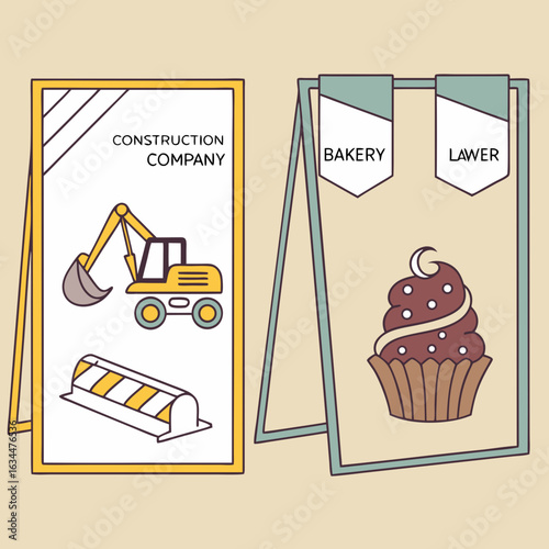 Aframe Signs Illustrating Bakery and Construction Company