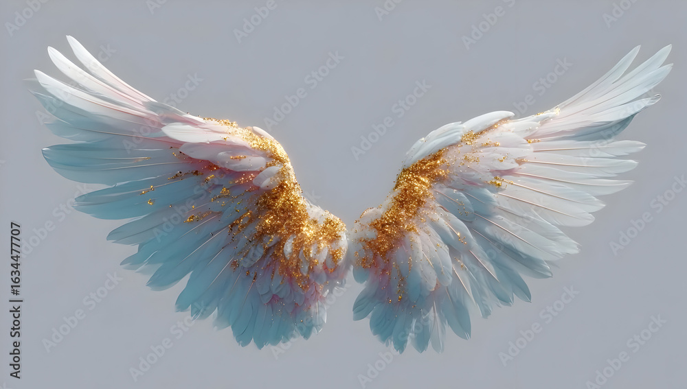 Obraz premium A stunning depiction of angelic wings, symbolizing purity and freedom, adorned with golden accents for a celestial touch.