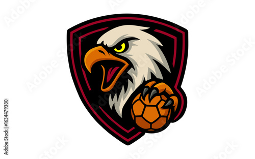 Eagle sport mascot logo design illustration vector. Eagle grip soccer ball isolated