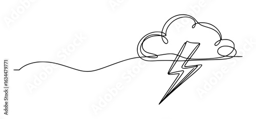 Black line drawing of a storm cloud with lightning weather thunder