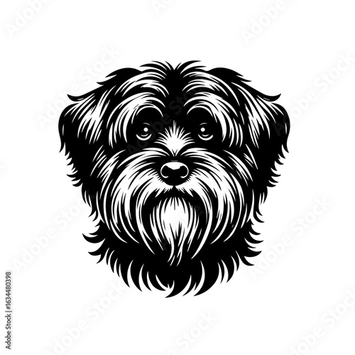 Cute Shaggy Dog Head Vector Illustration.