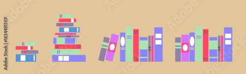 Vibrant illustration of book piles in varying heights – ideal for school, literacy events, and book club designs.