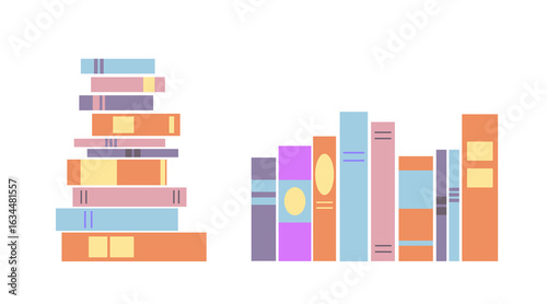 Bright and cheerful book stacks vector – great for children’s education, library signage, or literary promotions.