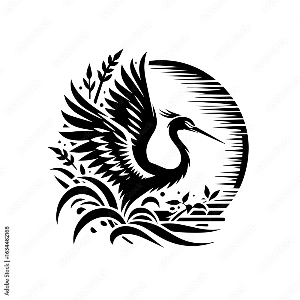 Fototapeta premium Elegant Black Heron Silhouette Design.