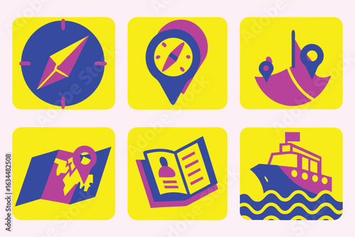 Colorful travel navigation and transport icons set of