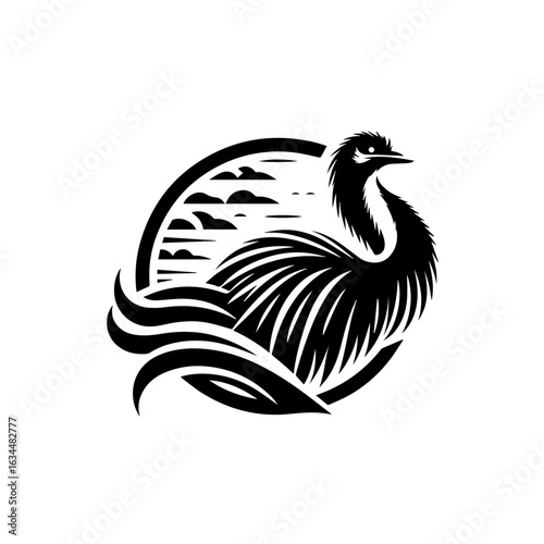 Emu Bird Silhouette Logo Design.