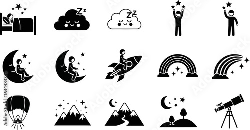 Dreamy night icons set vector illustration astronomy concept
