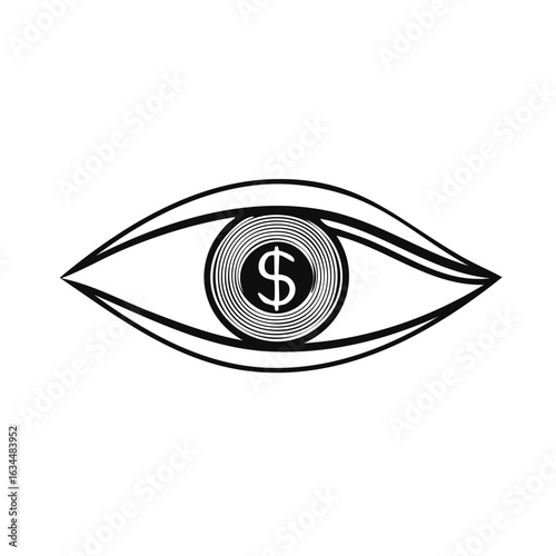 Human Eye with a Dollar Sign Coin Pupil Design Element Black and White