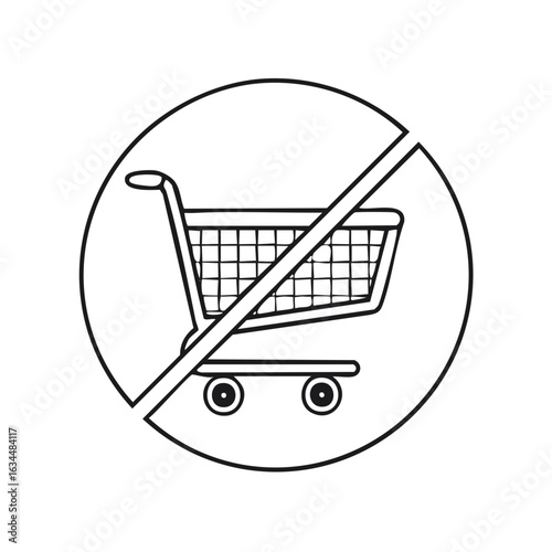 Shopping Cart Prohibition Sign Black and White Icon