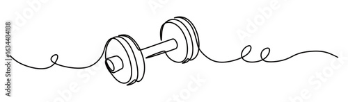 continuous line art of a dumbbell. muscle building exercise concept