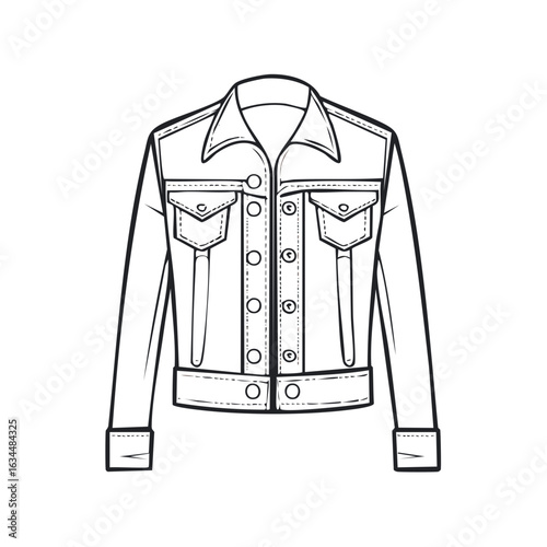 Fashionable Denim Jacket Illustration with Button Detail, Pockets and Crisp Lines