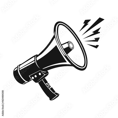 Vector illustration of megaphone, bullhorn or loudspeaker emitting sound waves, public announcement icon