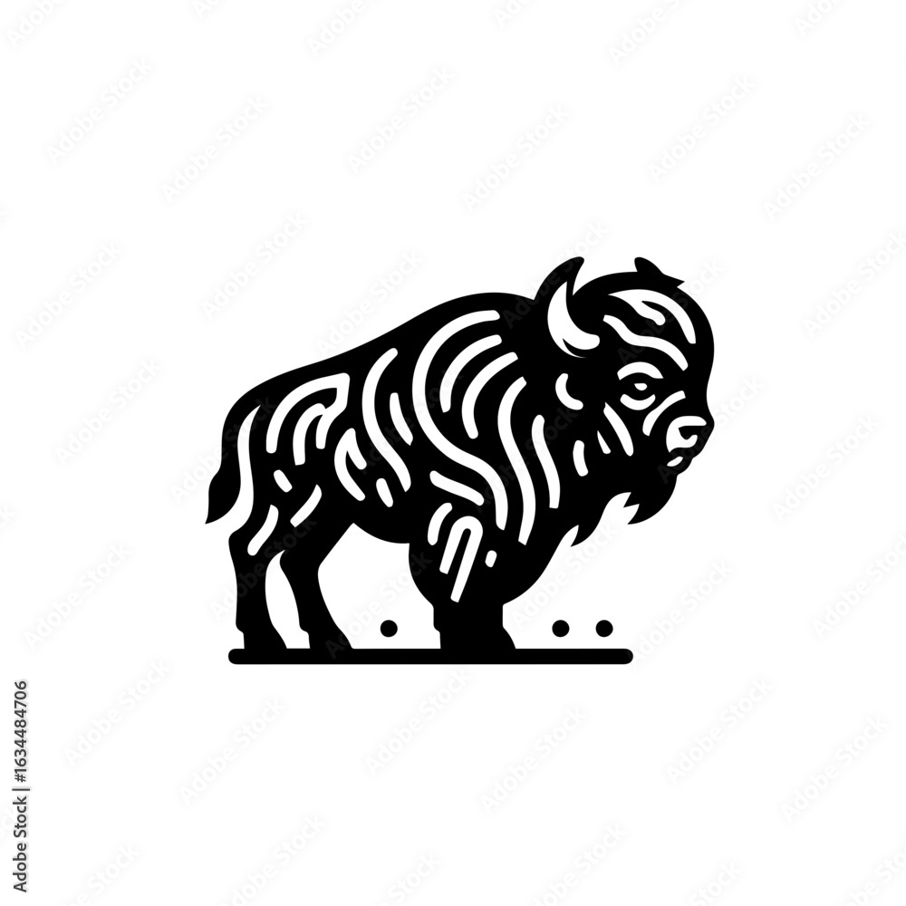 Fototapeta premium Stylized Black and White Bison Illustration.