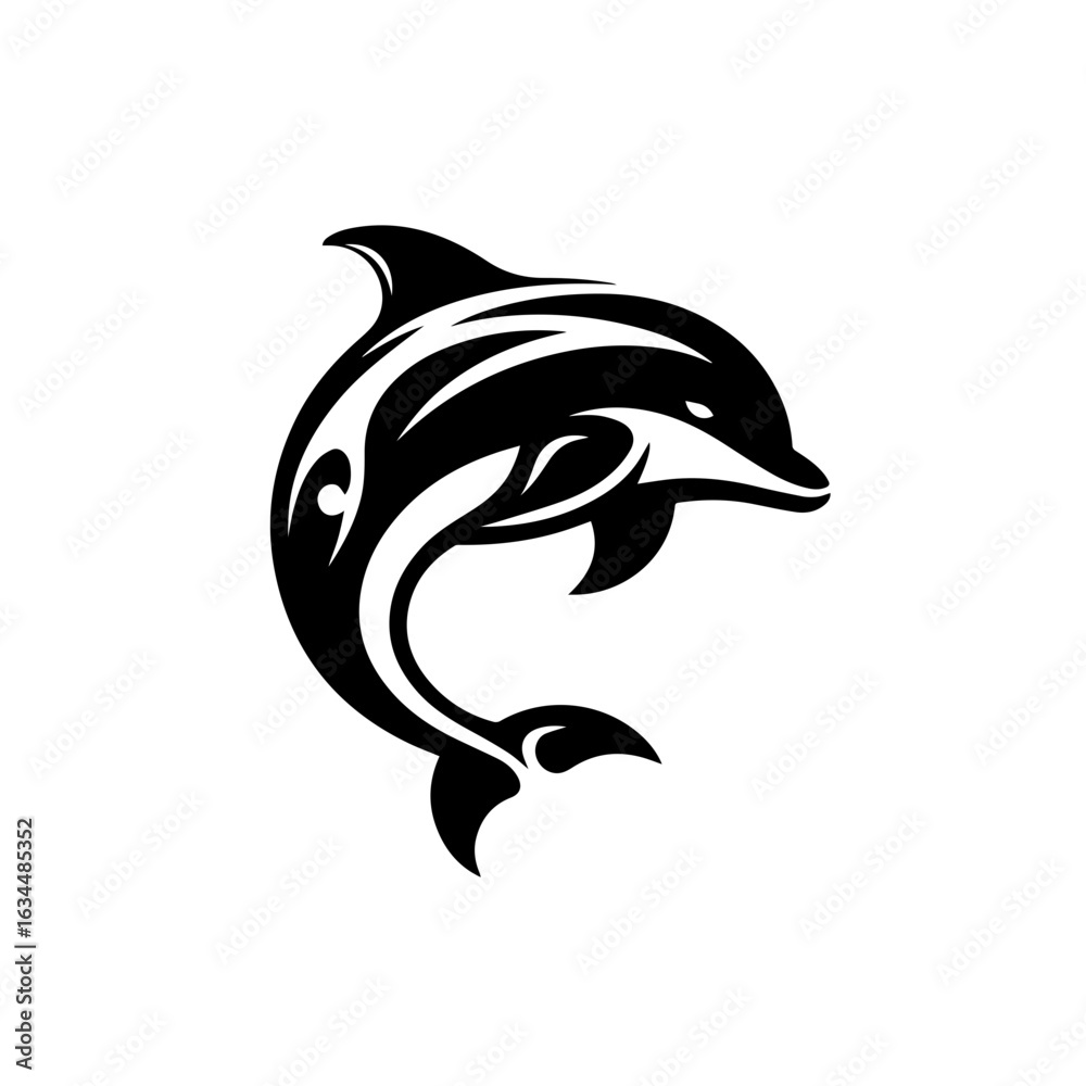 Naklejka premium Stylized Black and White Dolphin Vector Logo.