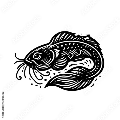 Stylized Black and White Fish Illustration 1.