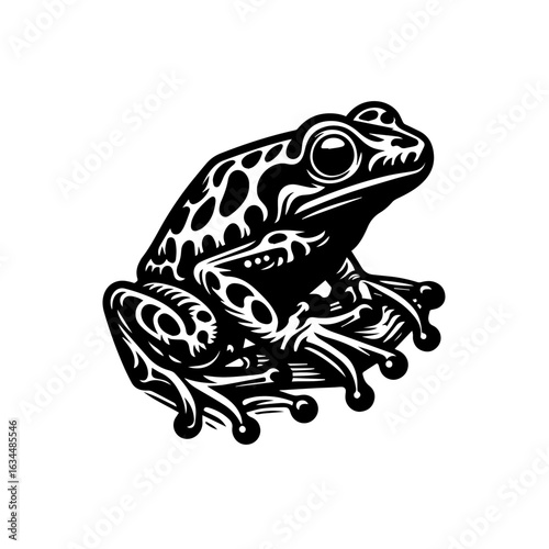 Stylized Black and White Frog Vector Illustration.