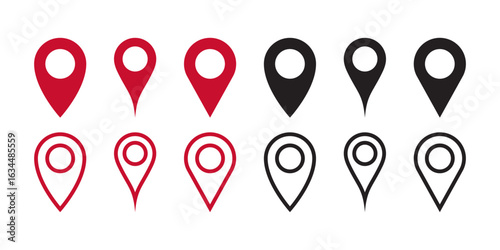 Location pins presented in two rows and two color schemes. Map markers