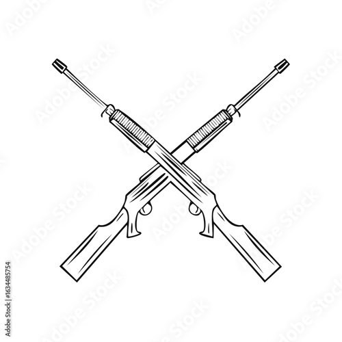 Crossed shotgun rifle illustration line art firearms icon hunting weapon, weaponry