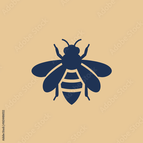 Stylized Bee Silhouette with Detailed Wings and Antennae on Beige Background