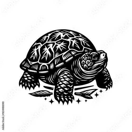 Stylized Black and White Turtle Illustration.