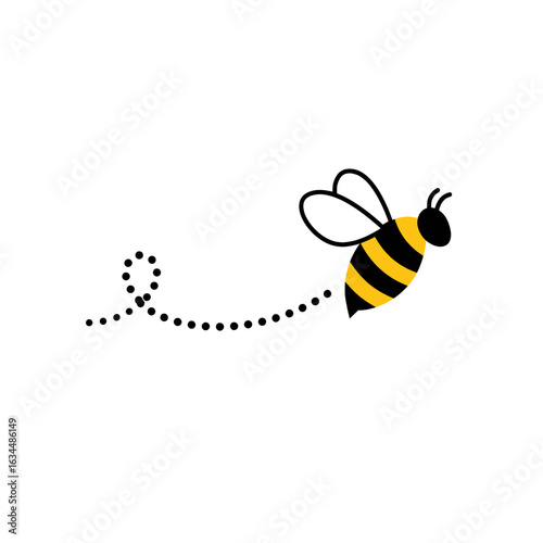 Simple Bee with Dotted Flight Path Illustration