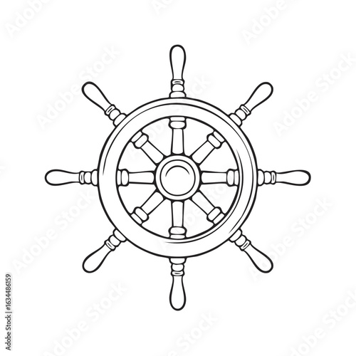 Illustration of a Ships Wheel, Steering Rudder for Seafaring Vessels