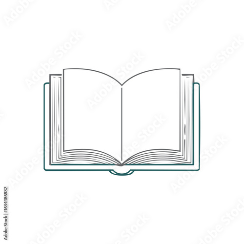 Open book line art illustration for education or storytelling concepts, minimalist design with inviting pages and a book spine