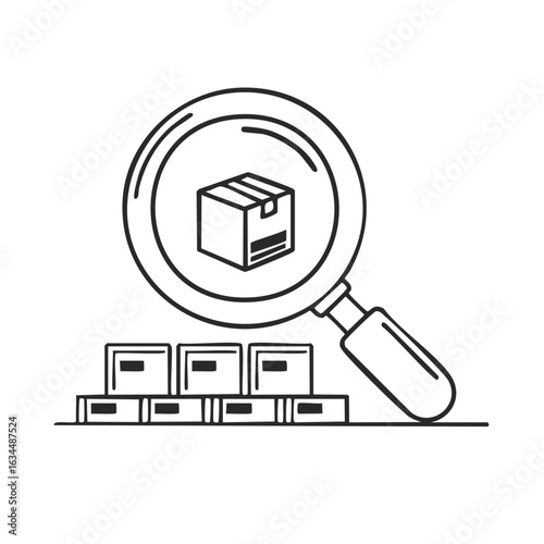 Boxes with Magnifying Glass Showing Packaging Quality Control in Linear Design